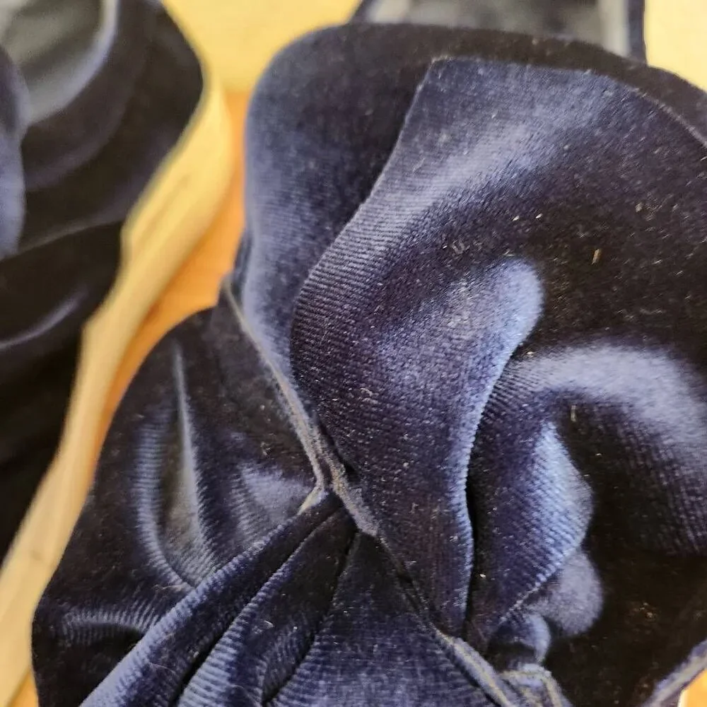 j/slides NYC size 9 velvet navy blue slip on loafers exaggerated large bow tie